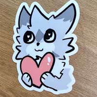 A drawing of a cat holding a love heart