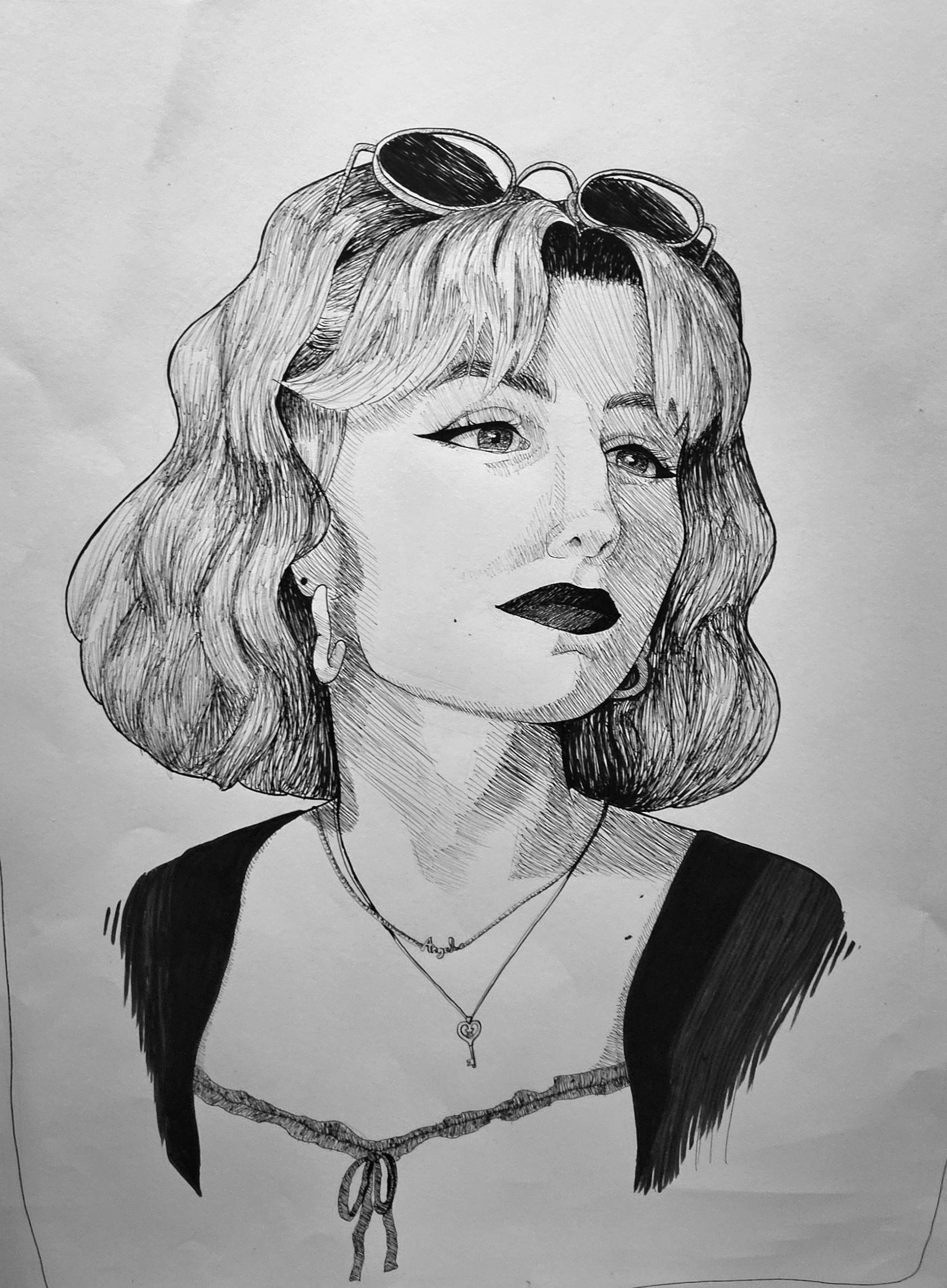 Self portrait of Anna. Ink on paper.
