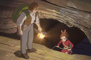 a young tiny girl and her father travel through a human house
