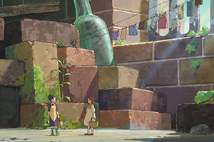 a tiny young girl and mother hang laundry