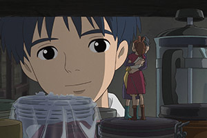 a human boy watches as a tiny mother and daughter embrace after saving the mother