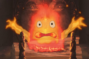 a fire demon with eyes and hands