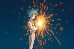 a young boy holding a bright light in his hands