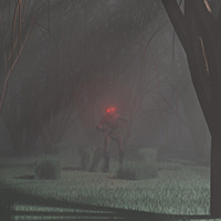 Figure running through the woods