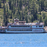 View of the M.S. Dixie touring Emerald Bay