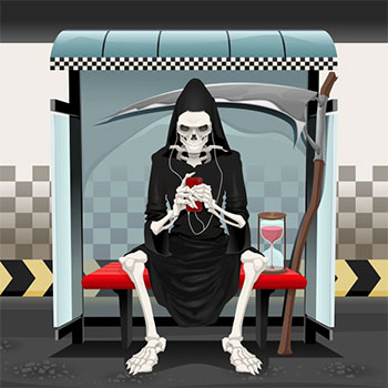 picture of grim reaper contacting someone on the phone