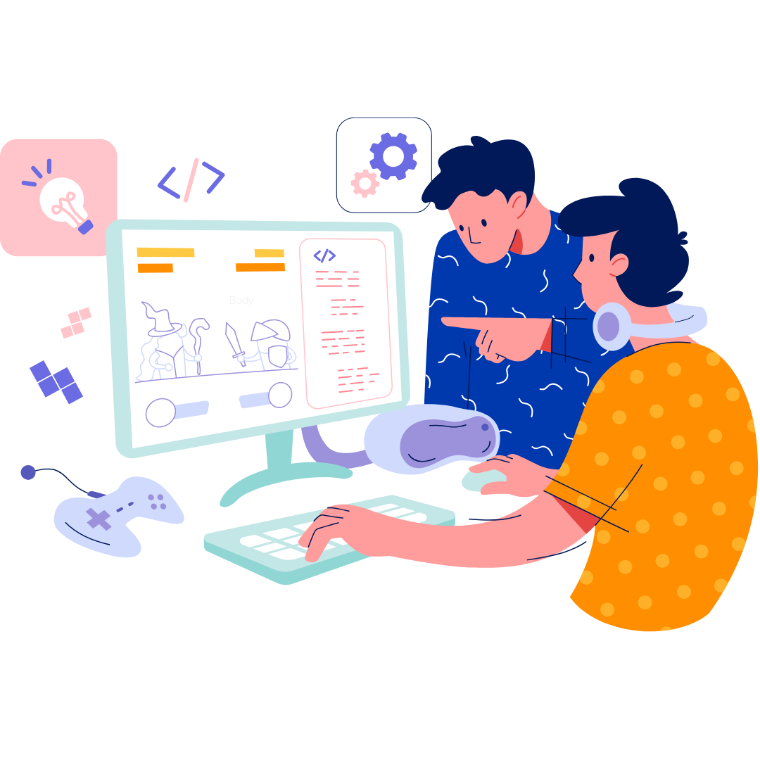 A vector art of 2 collegues working on a project.