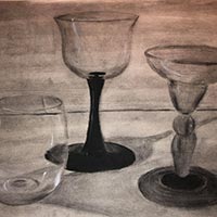 glass cup drawing with conte
