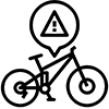 bicycle with speech bubble containing an exclamation mark in a trinalge