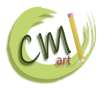 A logo consisting of initials, a pencil, and a swipe of paint