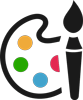 A paint palette with a paintbrush pointing upwards