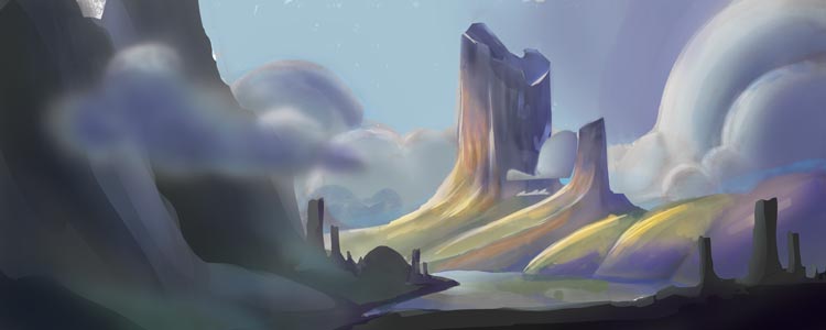 A landscape of cliffs and clouds