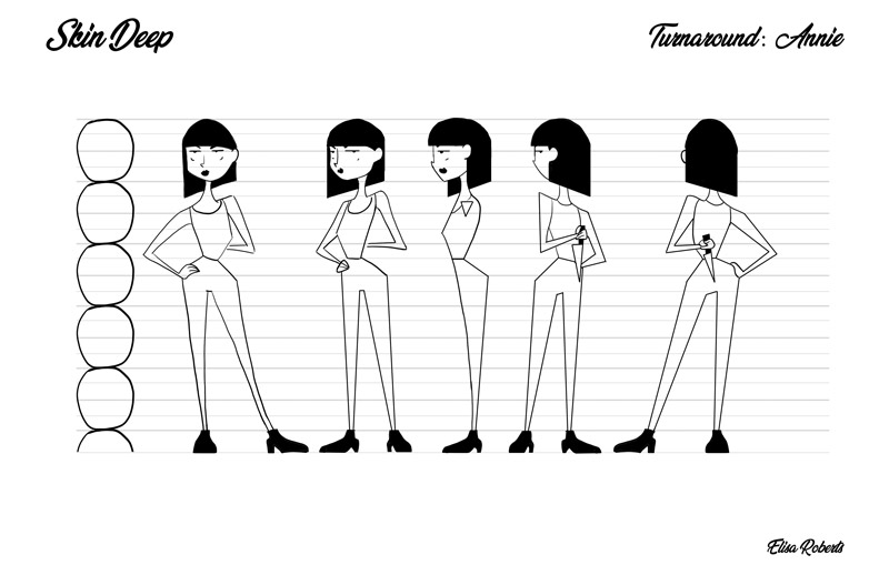 Character turnaround of a 2d character designed for a short film.
