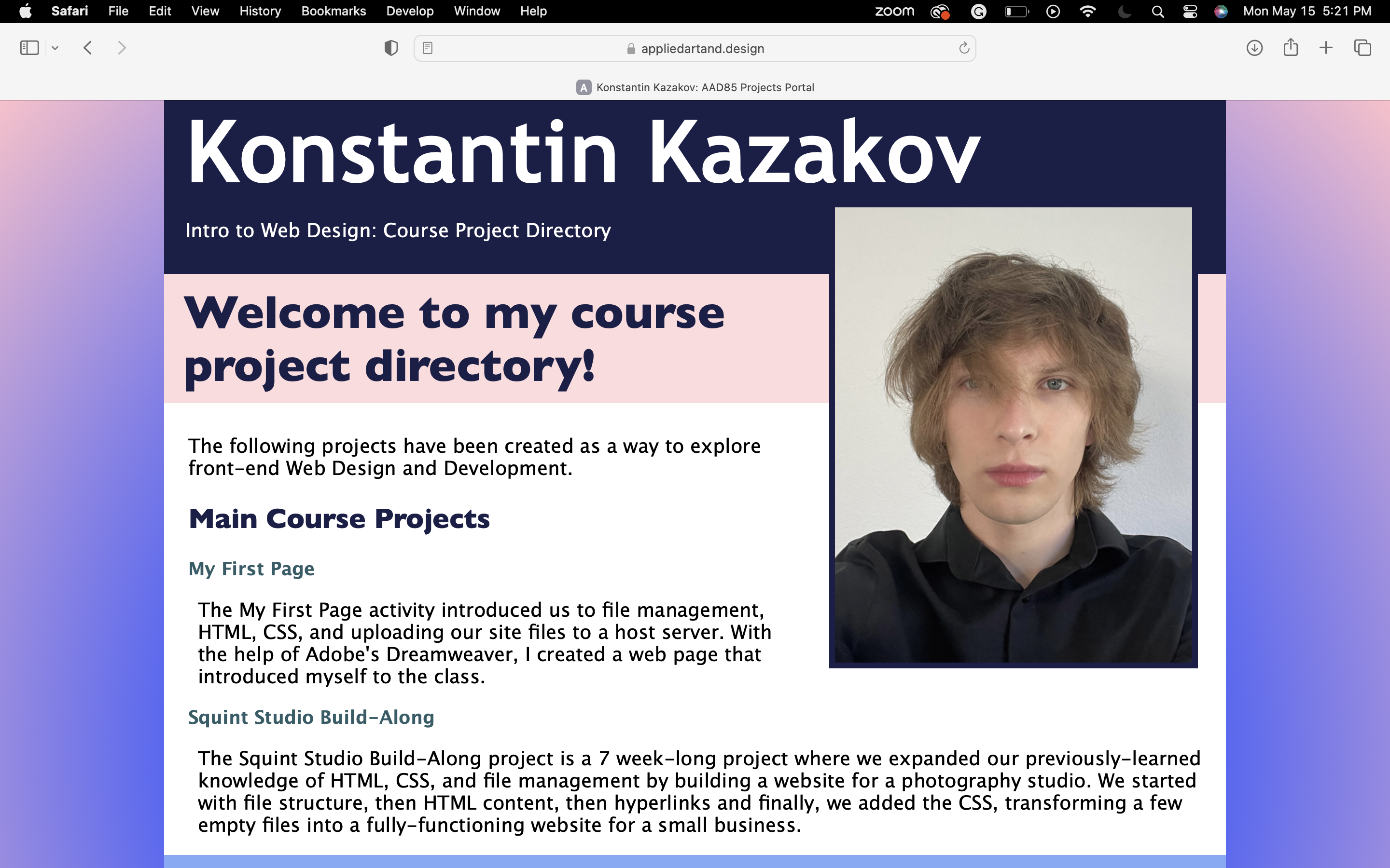 My portal page website displayed on a laptop