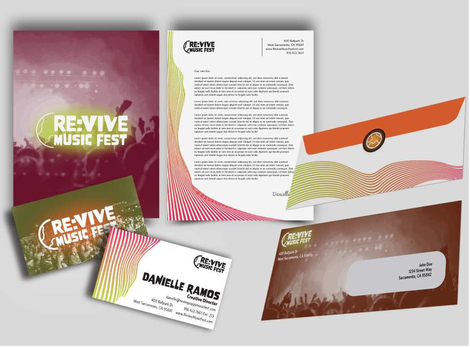 shows the brands business system, includes letterhead, business card and envelope