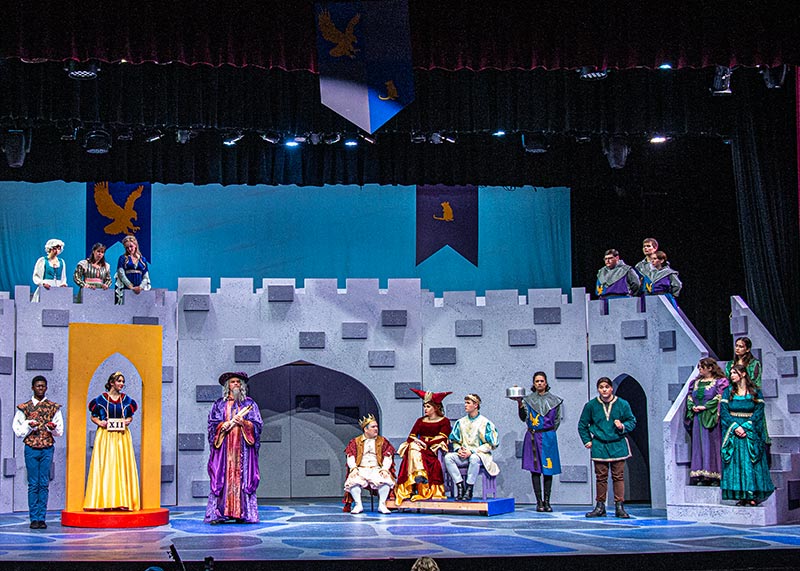 Photo of a theater play with multiple actors on stage