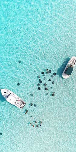 boats and rays surrounded by water view from drone