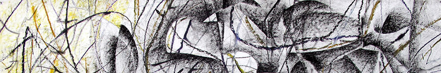 charcoal and yellow oil pastel abstract forms drawing