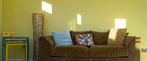 Light, bright green behind a couch