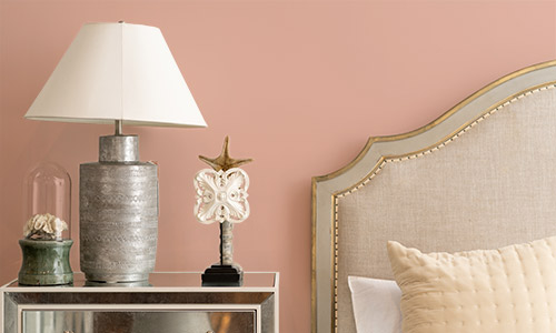 Close up of coral pink bedroom