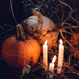 everything you need to cast a circle. a picture with pumpkins and candles