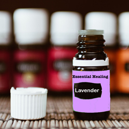 lavender light purple essential oil bottle with cap off