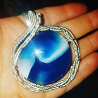 blue and white agate stone wrapped in sterling silver wire