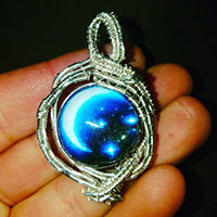 Moon and stars glass bead wrapped in sterling