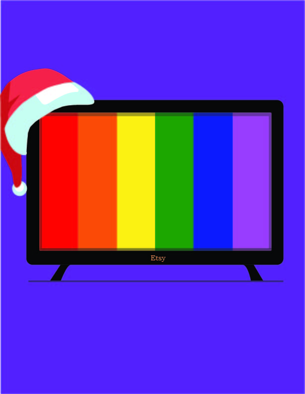 illustration of tv with santa hat