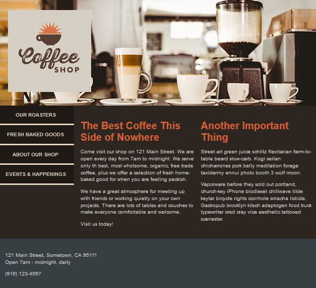 coffee shop site using flexbox