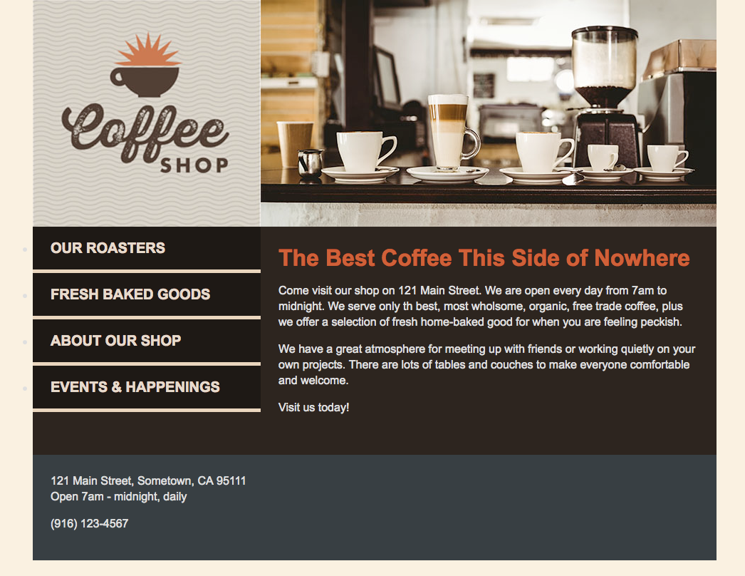 coffee shop site using SASS