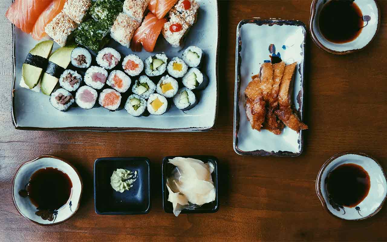 a picture of a plate of sushi