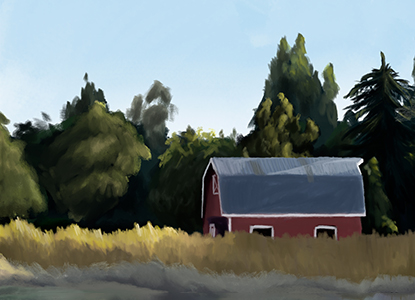 Digital painting of a barn