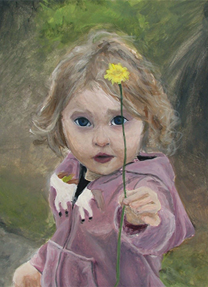 Acrylic Painting of a girl holding a flower