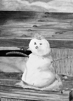 Charcoal drawing of a snowman