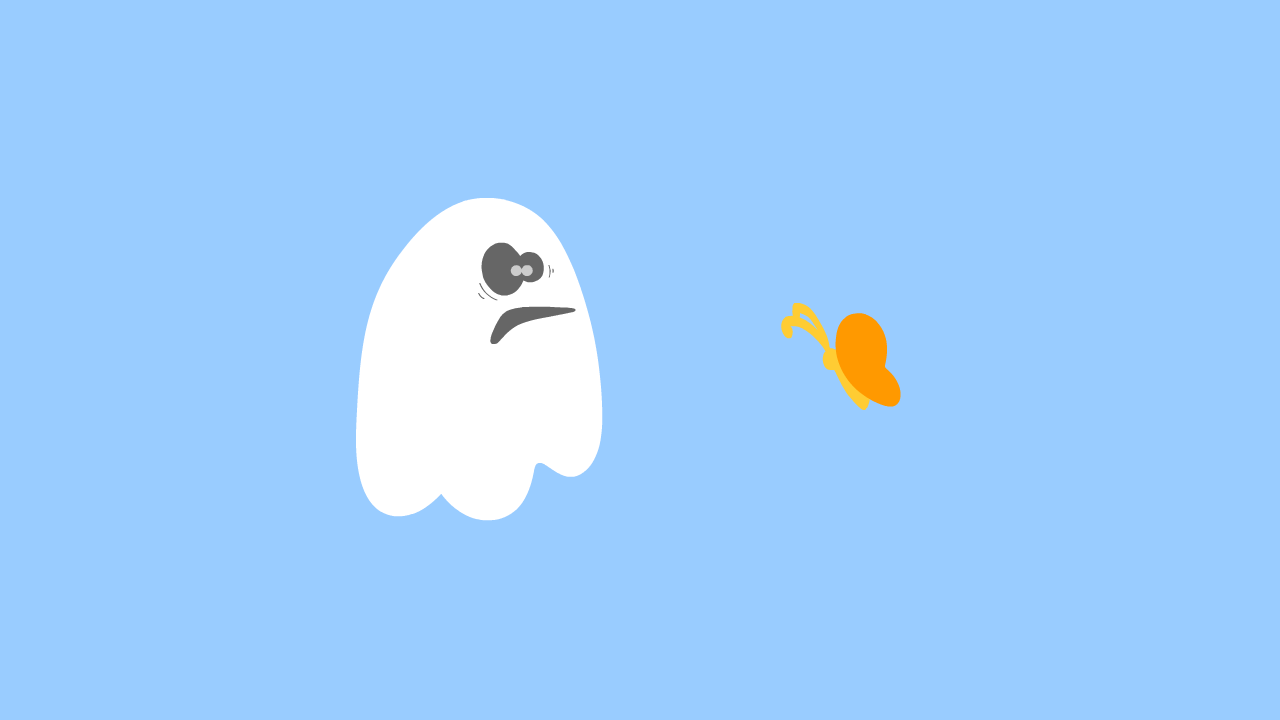 A ghost getting scared by a butterfly
