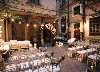 outdoor wedding in a courtyard at night