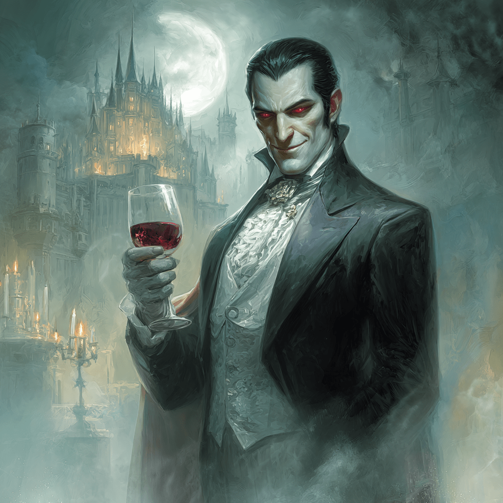 an image of a vampire holding a glass of wine