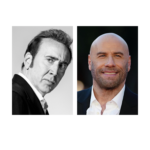 Graphic of Nicholas Cage and John Travolta as they look today