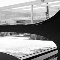 Black and white photograph of a bench