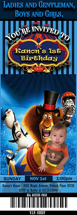 Child's circus ticket birthday invite made with Photoshop