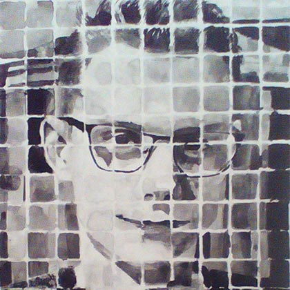 Grid based self portrait done in ink