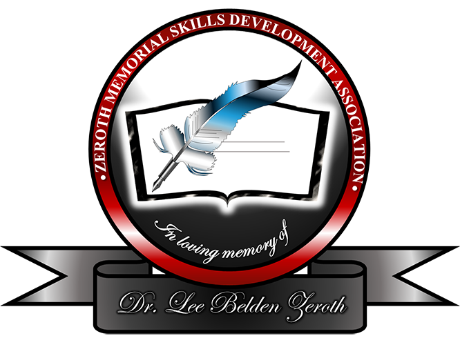 Image of a logo with a book and pen with the words in loving memory of Dr. Lee Belden Zeroth written below the book