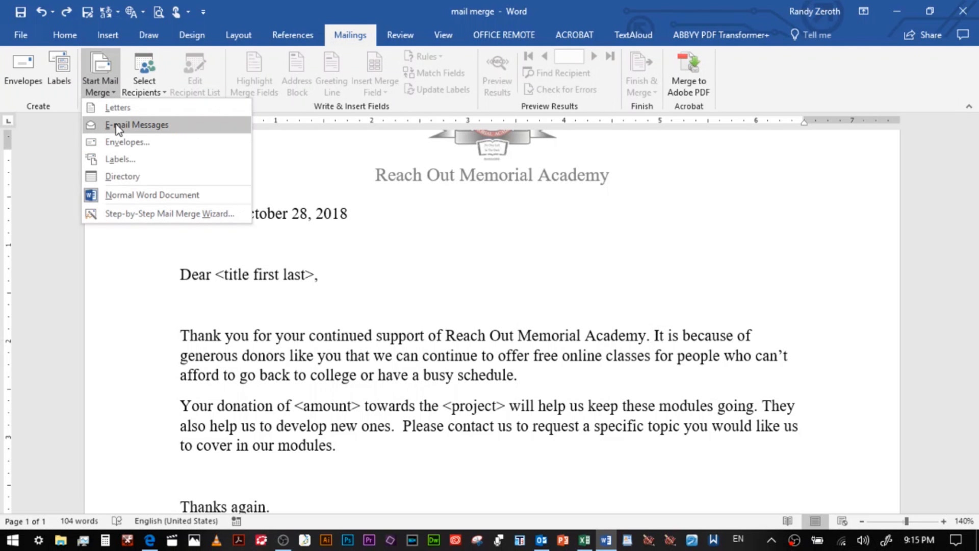 picture of a Word document showing mail-merge