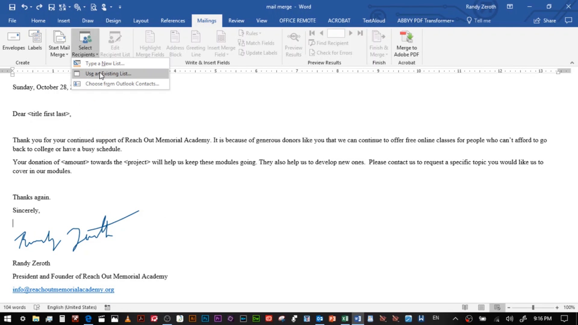 picture of a Word document showing mail-merge