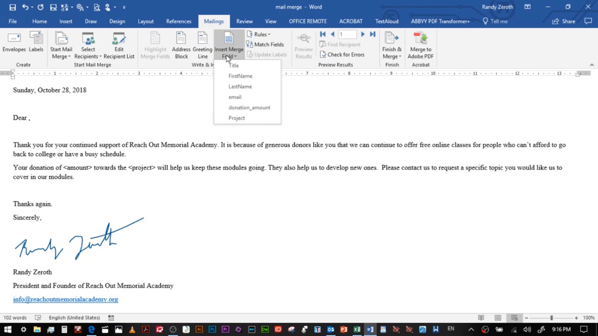 picture of a Word document for mail-merge