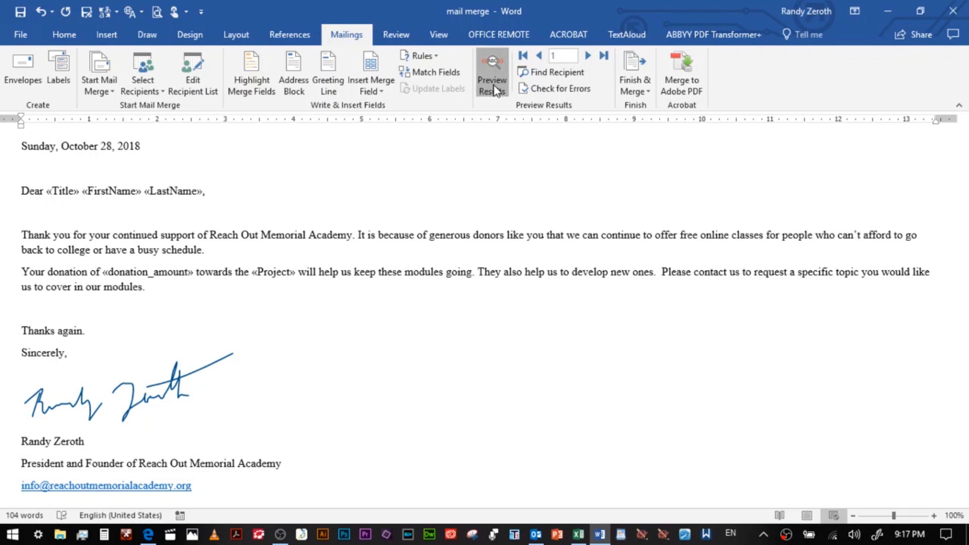 picture of a Word document for mail-merge
